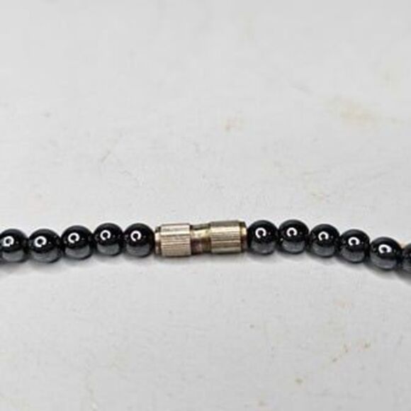 Hematite Round Bead and Gold Tone Spacer Beaded Necklace 18"L - Picture 2 of 3